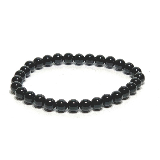 Onyx schwarzes Armband elastischer Naturstein, Kugel 6 mm / 16 - 17 cm, Lebenskraftstein