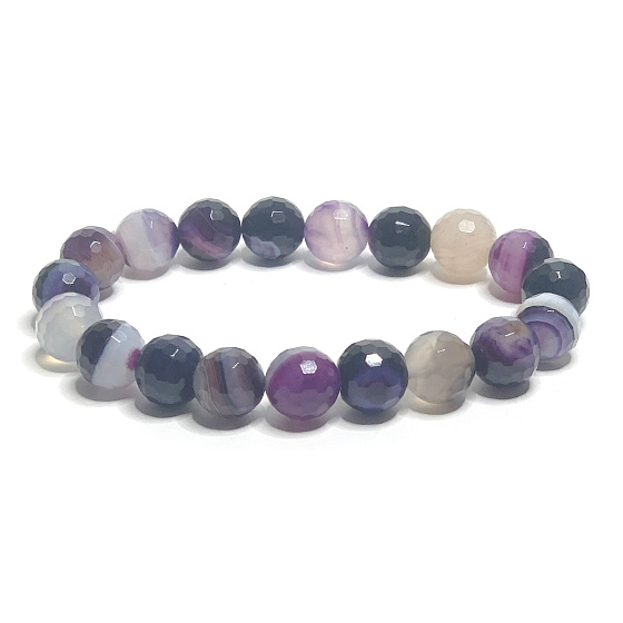 Achat lila gebändert, facettierter elastischer Armband aus Naturstein, Kugel 10 mm / 16 - 17 cm, verleiht Mut und Stärke