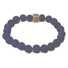 Lavastahl blau mit königlichem Mantra Om, Armband elastischer Naturstein, Kugel 8 mm / 16-17 cm, geboren aus den vier Elementen