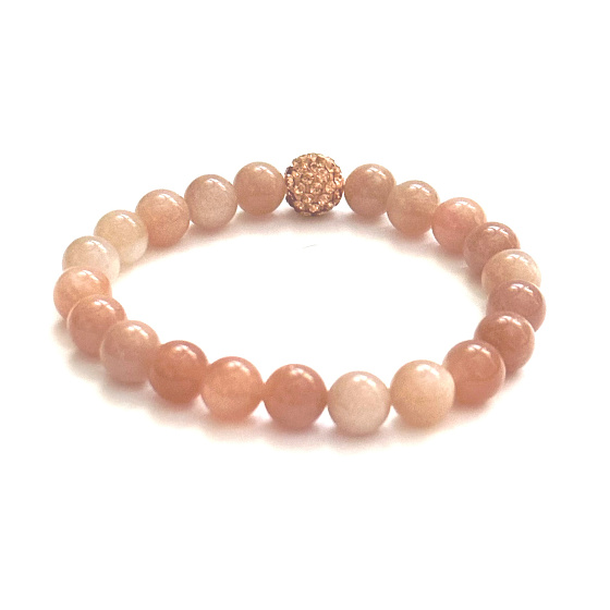Sunstone Armband elastisch Naturstein, Perle 8 mm / 16-17 cm, verbirgt die Kraft der Sonne und Feuer
