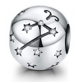 Sterling Silber 925 Tierkreiszeichen Widder + Zirkonia, Perle für Armband 9 mm
