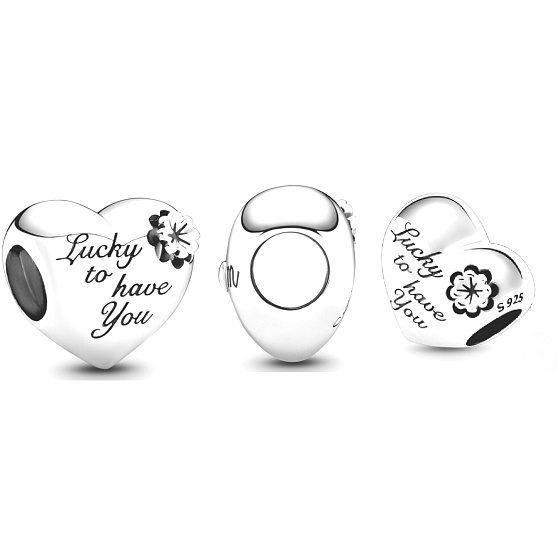 Charme Sterling Silber 925 Herz, Mutter, Klee, Perle auf Armband Familie