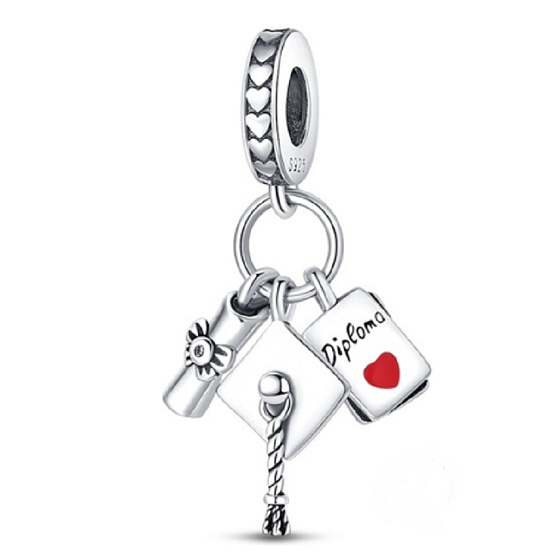 Charm Sterling Silber 925 Graduation - Kappe, Diplom Pergament, 3in1 Graduate Anhänger Armband