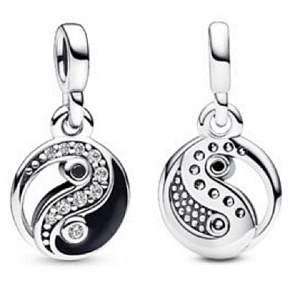 Charms Sterling Silber 925 Yin und Yang - Mini Medaillon Schimmernd, Anhänger Armband Symbol Charms Sterling Silber 925 Yin und Yang - Mini Medaillon Schimmernd, Anhänger Armband Symbol