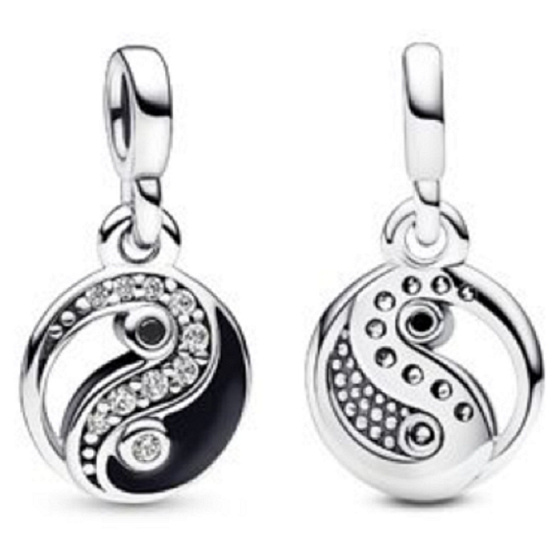 Charms Sterling Silber 925 Yin und Yang - Mini Medaillon Schimmernd, Anhänger Armband Symbol