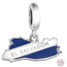 Charm Sterlingsilber 925 El Salvador Flagge - schwingende Karte, Anhänger für Reise-Armband