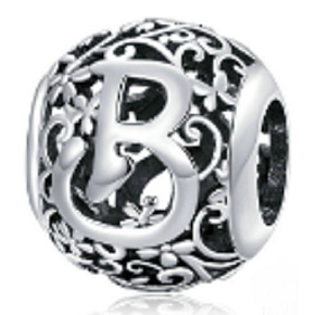 Sterling Silber 925 Magic Alphabet Buchstabe B mit Blumen, Perle für Armband