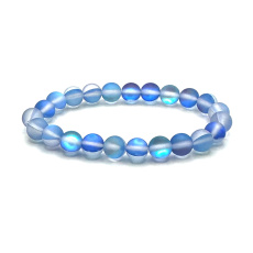 Opalit blau matt Armband elastisch, Kunststeinkugel 8 mm / 16-17 cm, Wunsch- und Hoffnungsstein