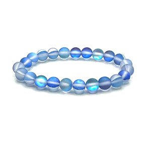 Opalit blau matt Armband elastisch, Kunststeinkugel 8 mm / 16-17 cm, Wunsch- und Hoffnungsstein