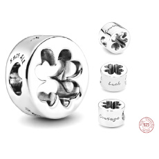 Charms Sterling Silber 925 Ausgeschnittenes vierblättriges Kleeblatt - Glück und Mut, Perle für Armband natur
