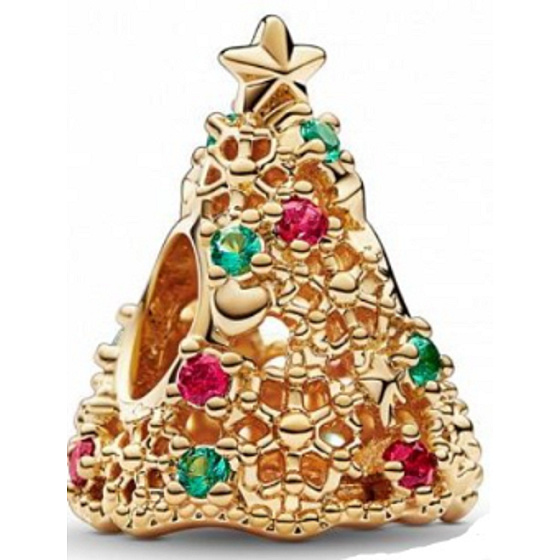 Sterling Silber 925 Glitzernder Weihnachtsbaum gold, Weihnachtsarmband Perle