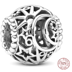 Charme Sterling Silber 925 Sonne, Mond und Sterne, Perle auf Armband Universum