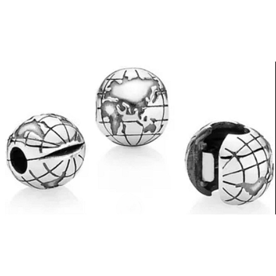 Charme Sterling Silber 925 Planet Erde, Stopper, Clip Perle auf Reise-Armband