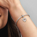 Charms Sterling Silber 925 Engelsflügel und Herz mit Diamant, Anhänger am Armband Symbol