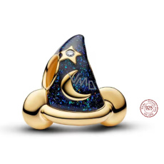 Charm Sterlingové stříbro 925 Kouzelnický klobouk, Přívěsek plný magie pozlaceno, korálek na náramek symbol Charm Sterlingové stříbro 925 Kouzelnický klobouk, Přívěsek plný magie pozlaceno, korálek na náramek symbol