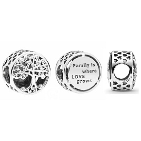 Sterling Silber 925 Baum des Lebens - Familie ist, wo die Liebe wächst, Perle für Armband Familie Sterling Silber 925 Baum des Lebens - Familie ist, wo die Liebe wächst, Perle für Armband Familie