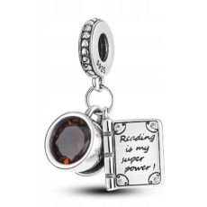 Charm Sterling Silber 925 Kaffeetasse + Buch, Lesen ist meine Stärke, 2in1 Anhänger für Armband, Essen und Trinken