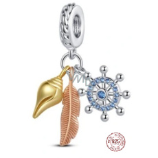 Charm Sterlingsilber 925 Schutzamulett, Anker, Feder, Muschel 3-in-1, Anhänger für Meeresarmband Charm Sterlingsilber 925 Schutzamulett, Anker, Feder, Muschel 3-in-1, Anhänger für Meeresarmband
