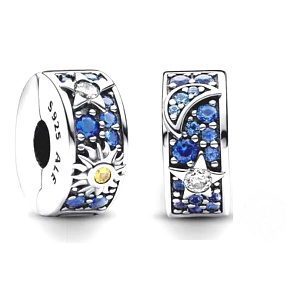 Charme Sterling Silber 925 Sonne, Stern und Mond, Stopper, Clip Perle auf Armband Natur