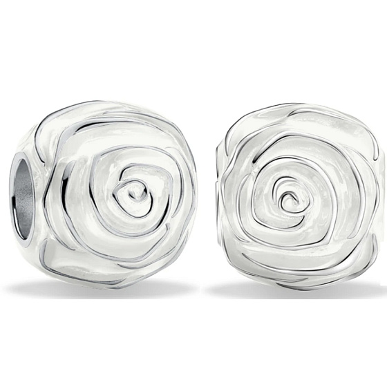 Charm Sterlingsilber 925 Weiße Rose in Blüte, Perle für Armband Natur
