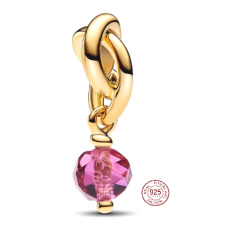 Charm Sterling Silber 925 Geflochtener facettierter Ewigkeitskreis rosa, Anhänger für Armband Symbol Oktober