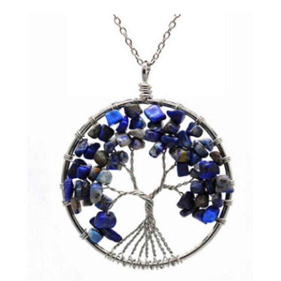 Lapislazuli Lebensbaum-Anhänger Naturheilstein, Kettenlänge: 45 + 5 cm, Stein der Harmonie