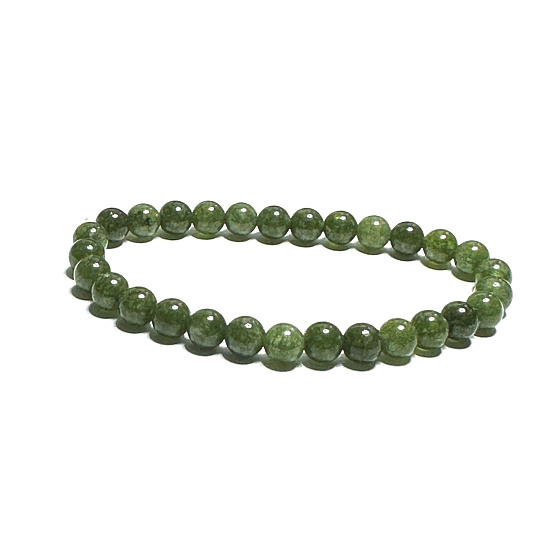 Diopsid-Armband elastischer Naturstein, Kugel 6 mm / 16 - 17 cm, doppelter Reinigungsstein