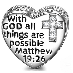 Sterling Silber 925 Religiöse Sprüche Matthäus 19.26 mit Zirkoniakreuz, Perle für Armband