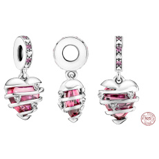 Charm Sterling Silber 925 Rosa Muranoglas Herz, Liebesarmband Anhänger