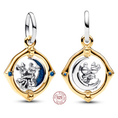 Charms Sterling Silber 925 Disney Mickey Mouse & Minnie Mouse, rotierender Mond, Anhänger Armband