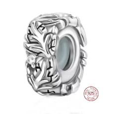 Charme Sterling Silber 925 Blättchen, Perle auf Armband Natur