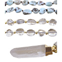 108 Mala Larimar Halskette Meditationsschmuck, Naturstein Rohkristall, Nugget 6 - 9 mm, Anhänger 8 - 15 x 45 - 70 mm