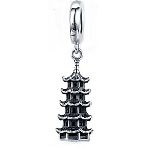 Sterling Silber 925 Chinesischer Turm, Reise-Armbandanhänger