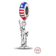 Charm Sterlingsilber 925 USA Amerikanische Flagge - Freiheitsstatue, Anhänger für Reise-Armband