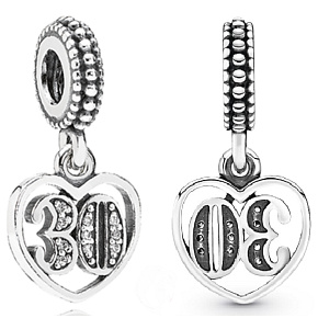 Charme Sterling Silber 925 30 Jahre Liebe, Herz-Anhänger am Jahrestag Armband