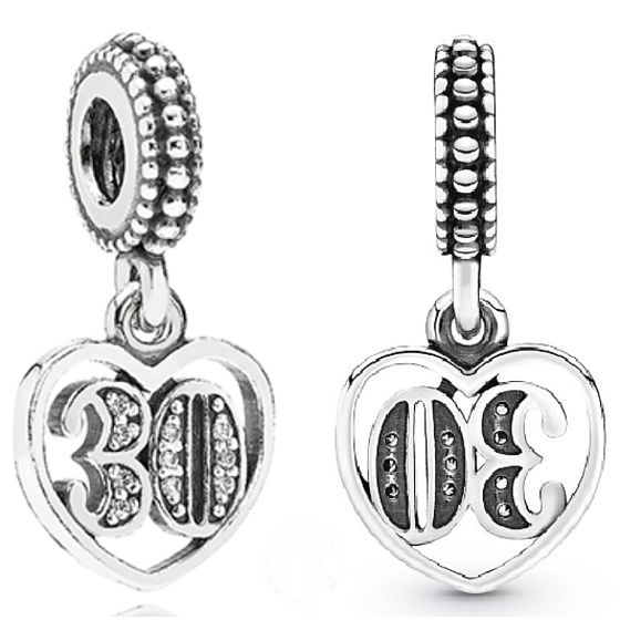 Charme Sterling Silber 925 30 Jahre Liebe, Herz-Anhänger am Jahrestag Armband