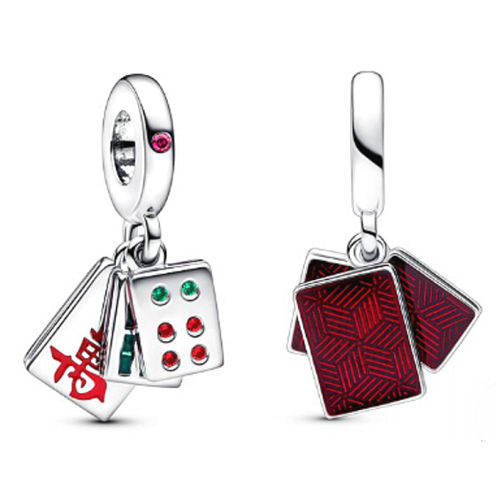 Charme Sterling Silber 925 Drei Fliesen Mahjong 3in1, Anhänger am Armband Symbol