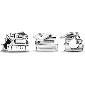 Charm Sterling Silber 925 Graduation - Graduation Kappe, Buch, Schriftrolle 2024, Armband Perle