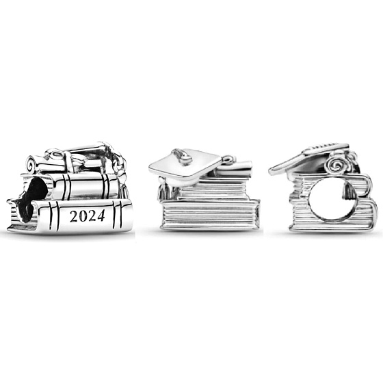 Charm Sterling Silber 925 Graduation - Graduation Kappe, Buch, Schriftrolle 2024, Armband Perle