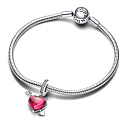 Charm Sterling Silber 925 Rotes Herz und Pfeil Muranoglas, Liebesarmband-Anhänger