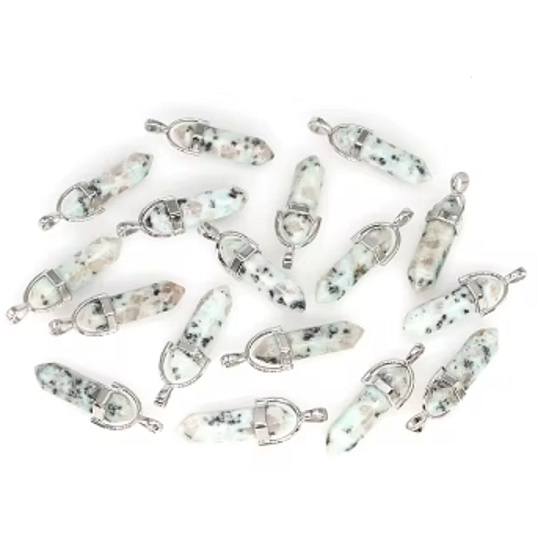 Jaspis Lotus Pendel sechseckiger Anhänger Naturstein 41 x 13 mm, handgeschnitzt, 1 Stück