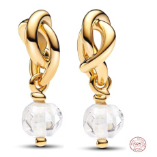 Charm Sterlingsilber 925 Geflochtener facettierter Ewigkeit-Kreis transparent, Anhänger für Armband Symbol April