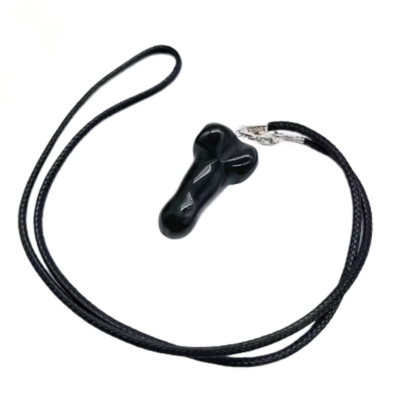 Obsidiánový amulet ve tvaru penisu, přívěsek z přírodního kamene, ručně broušený, 3 cm, symbol plodnosti a kámen záchrany