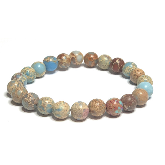 Jaspis / Regalit Imperial Meeressediment hellblau Armband elastisch gemischtes Mineral, Kugel 8 mm / 16 - 17 cm