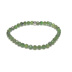 Diopsid-Facettenarmband elastischer Naturstein, Kugel 4 mm / 16 - 17 cm, Doppelreinigungsstein