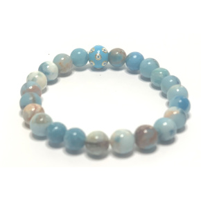 Larimar Armband elastisch Naturstein, Kugel + blaues Auge 8 mm / 16 - 17 cm, Stein des mythischen Atlantis