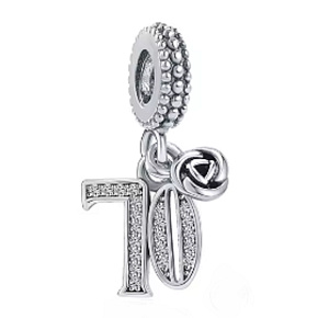 Charme Sterling Silber 925 70 Jahrestag, Rose Anhänger am Armband