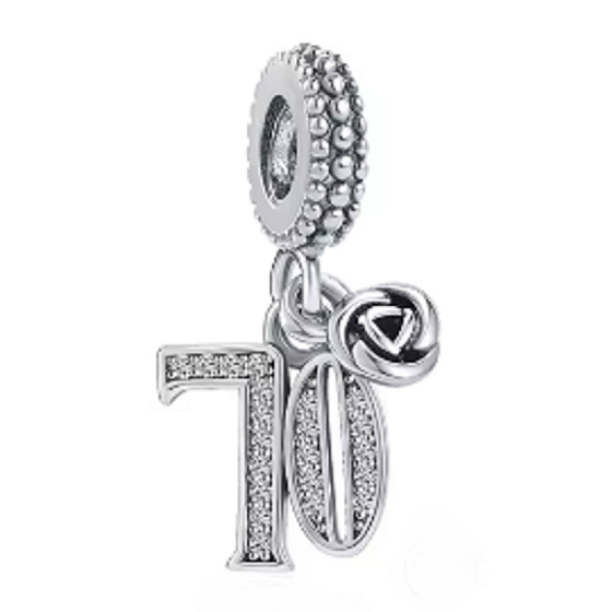 Charme Sterling Silber 925 70 Jahrestag, Rose Anhänger am Armband