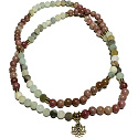 108 Mala Amazonit + Rhodonit + Lotus Halskette Meditationsschmuck, Naturstein, Kugel 6 mm