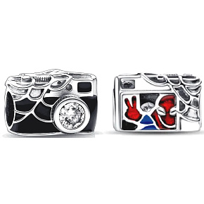 Charme Sterling Silber 925 Marvel Spiderman Kamera, Perle am Armband
